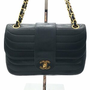 良品 CHANEL シャネル ココマーク マドモアゼル ラムスキン ターンロック ダブルフラップ チェーン ショルダー バッグ ブラック a1161a