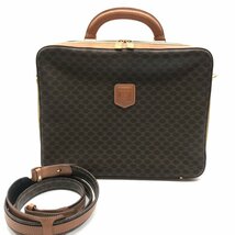 良品 CELINE セリーヌ マカダム 2WAY トランク ハンド ショルダー バッグ 旅行 鞄 ブラウン a1850_画像1