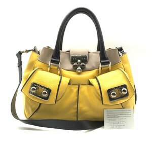 美品 CELINE セリーヌ トリオンフ ボール金具 レザー 2WAY ハンド ショルダー バッグ イエロー a2433