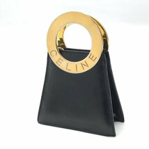 良品 CELINE セリーヌ サークル金具 ヴィンテージ レザー 2WAY ミニ ハンド ショルダー バッグ ブラック a2295_画像3