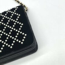 美品 CHANEL シャネル ココマーク ミニ パール ベロア ベルベット チェーン ウォレット ショルダー バッグ 財布 ブラック a1670_画像6