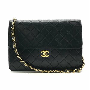 良品 CHANEL シャネル ココマーク マトラッセ ラムスキン プッシュロック チェーン ショルダー バッグ ブラック a2453