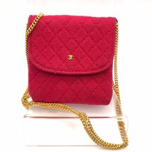 美品 CHANEL シャネル ココマーク コットン ミニ マトラッセ チェーン ショルダー ポーチ ピンク a1004_画像1