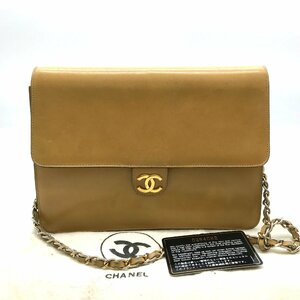 良品 CHANEL シャネル ココマーク プッシュロック カーフスキン チェーン ショルダー バッグ ベージュ a2704