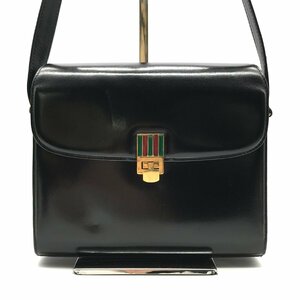 1円 GUCCI グッチ シェリー金具 カーフレザー ヴィンテージ ショルダー バッグ ブラック a2552