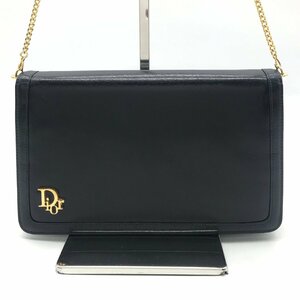 1円 Christian Dior ディオール ロゴ金具 ヴィンテージ CDコンビ チェーン レザー ショルダー バッグ ネイビー a2913