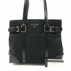 1円 美品 PRADA プラダ ロゴプレート テスート ナイロン レザー トート ショルダー バッグ ブラック a2955