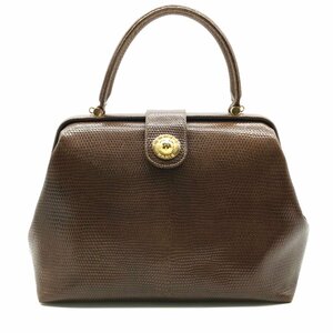 1円 美品 CELINE セリーヌ スターボール がま口 リザード ヴィンテージ ハンド バッグ ブラウン a2948