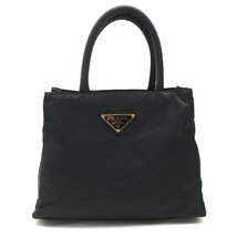 良品 PRADA プラダ ロゴプレート テスート ナイロン ハンド バッグ ブラック k1650_画像1