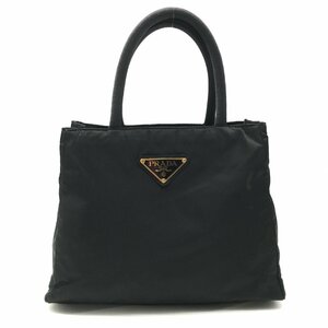 良品 PRADA プラダ ロゴプレート テスート ナイロン ハンド バッグ ブラック k1650