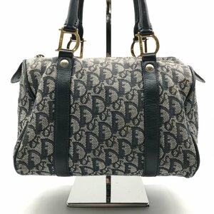 1円 良品 Christian Dior ディオール トロッター キャンバス × レザー ミニ ボストン ハンド バッグ ネイビー a3000