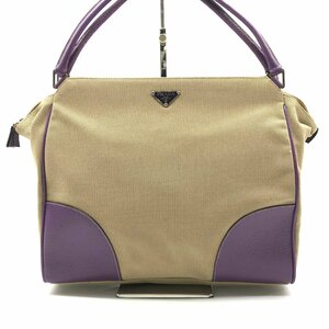 1円 PRADA プラダ 三角ロゴ キャンバス レザー ショルダー バッグ ブラウン パープル a2978