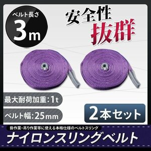 【送料無料】2本セット★1t 3m ナイロンスリングベルト3ｍ×1000kg×25mm ★荷揚げ 吊り上げ 吊り下げ 玉掛け運搬に!