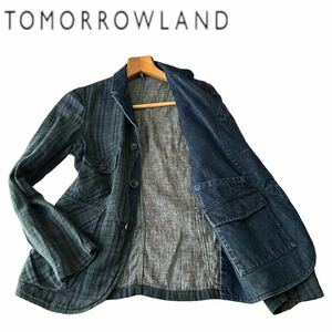 【大人のオシャレ】 トゥモローランド TOMORROWLAND デニムテーラードジャケット ブラックチェック Mサイズ ゴールデンサイズ 段返り3B