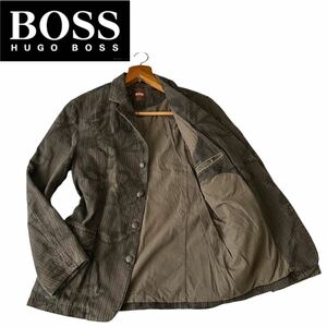 【こだわりの逸品】 ボス HUGO BOSS テーラードジャケット ミリタリージャケット カモフラ デニムポケット カーキ ストライプ XL相当