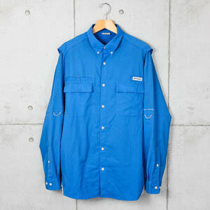 Columbiaコロンビア◆PFG ポリエステル フィッシングシャツ◆ブルー×グレー◆サイズXL