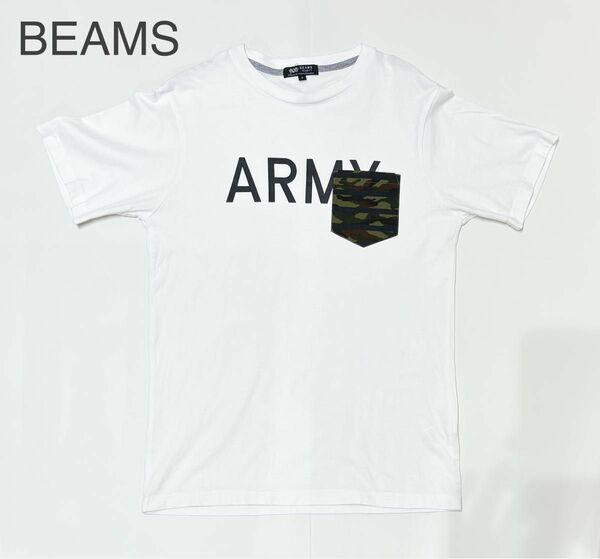 BEAMS HEART Tシャツ 半袖 サイズS プリント 迷彩柄 白 ロゴ