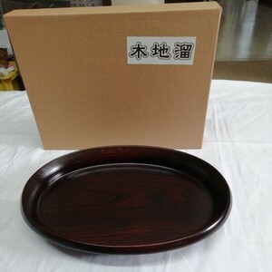 箱入未使用品 木製 天然木 お盆 菓子器 茶器 木地 自然 木目 楕円盛器 (約22.8×16.8×高さ3.2cm) 送料520円可能