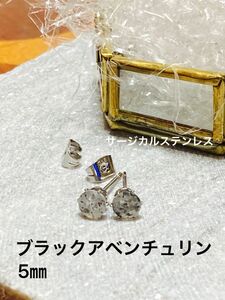 天然石☆ブラックアベンチュリンのピアス5㎜☆サージカルステンレス