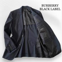 バーバリーブラックレーベル テーラードジャケット スーツ ウール ストライプ ビジネス 2B サイドベンツ 黒 40 L BURBERRY BLACKLABEL_画像1