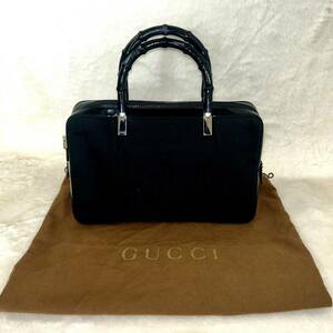 △GUCCI グッチ ナイロンキャンバス×パテントレザー 000 0828 2058 バンブー ハンドバッグ ブラック 保管袋付き/管理020301A23-01260001