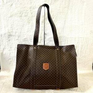 △美品 CELINE セリーヌ マカダム柄 トートバッグ M94 PVC 肩掛けかばん ブラウン系 レディース ヴィンテージ/管理0325A22-01260001