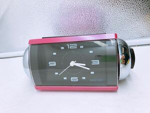 大音量 目覚まし時計 RAIDEN アラームクロック RAIDEN ベル音 時計 NQ709P ピンク 置き時計 インテリア 目覚まし 昭和レトロ 中古品