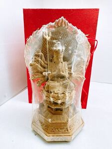 仏像 座像 千手観音像 木彫り 置物 工芸品 仏教美術 千手 木製 仏具 観音 飾り インテリア 蔵出し 現状