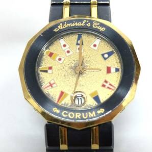 動作品 コルム CORUM アドミラルズカップ 39.610.31 V-52 ガンブルー ゴールド文字盤 コンビ ベルト デイト レディース腕時計の画像5