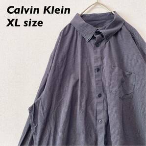 カルバンクライン 長袖シャツ ボタンダウン チェック 男女兼用 XLサイズ Calvin Klein BDシャツ ユニセックス 大きいサイズの画像1