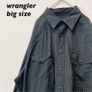 ラングラー　長崎シャツ　ワークシャツ　スナップボタン　ストライプ　男女兼用　黒色　wrangler ユニセックス