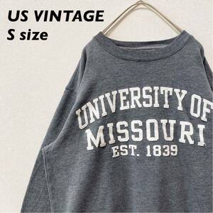 US古着　スウェット　トレーナー　カレッジロゴ　ミズーリ大学　刺繍　男女兼用　Sサイズ　ユニセックス　プルオーバー　グレー