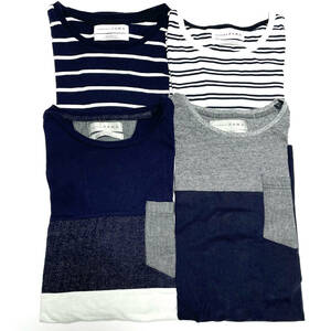 USED★ZARAメンズTシャツ4点セットNAVYボーダーWHITEネイビーSTRIPEザラLサイズSSストライプEUR LカットソーUSA L濃紺EUR M USA Mサイズ