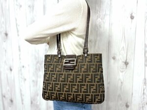 極美品 FENDI フェンディ ズッカ トートバッグ ハンドバッグ ショルダーバッグ バッグ ナイロンキャンバス×レザー 茶系 69748