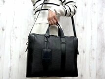 極美品 BOTTEGA VENETA ボッテガヴェネタ ビジネスバッグ ハンドバッグ ショルダーバッグ バッグ PVC×レザー 黒 A4可 2WAY メンズ 69061Y_画像1