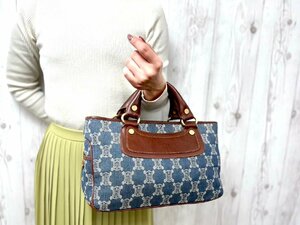 極美品 CELINE セリーヌ マカダム柄 ブギーバッグ トートバッグ ハンドバッグ バッグ デニム×レザー 青系×茶 69464