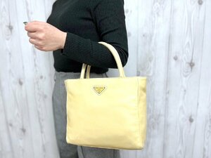 美品 PRADA プラダ ハンドバッグ トートバッグ バッグ B5949 ナッパレザー クリームイエロー 69542