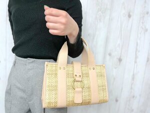 極美品 Chloe' クロエ カゴバッグ ハンドバッグ トートバッグ バッグ ストロー×レザー ピンクベージュ系 69541