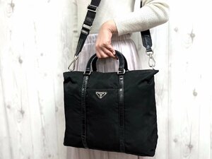 極美品 PRADA プラダ テスート トートバッグ ハンドバッグ ショルダーバッグ バッグ BN1057 レザー 黒 A4収納可 2WAY 69633Y