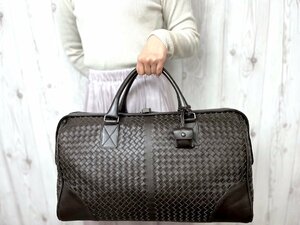 極美品 BOTTEGA VENETA ボッテガヴェネタ イントレチャート ボストンバッグ ハンドバッグ バッグ レザー 茶 A4可 メンズ 69481