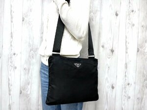 極美品 PRADA プラダ テスート ショルダーバッグ バッグ ナイロン×レザー 黒 メンズ 69762