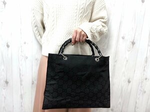 極美品 GUCCI グッチ バンブー GG柄 トートバッグ ハンドバッグ バッグ ナイロン 黒 A4可 69984