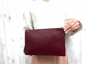 極美品 Cartier カルティエ セカンドバッグ クラッチバッグ ハンドバッグ バッグ レザー ボルドー メンズ 69993