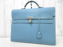 極美品 HERMES エルメス エプソン ケリーデペッシュ ブルージーン ビジネスバッグ バッグ レザー 水色 A4収納可 メンズ 69496_画像2