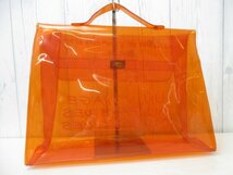 極美品 HERMES エルメス ビニールケリー トートバッグ ハンドバッグ バッグ ビニール クリアオレンジ A4収納可 64840Y_画像3