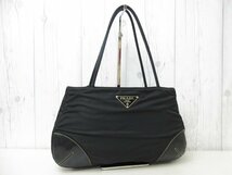 極美品 PRADA プラダ デカ ロゴ テスート トートバッグ ショルダーバッグ バッグ ナイロン×レザー 黒 69687Y_画像2