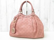 極美品 GUCCI グッチ GG柄 グッチシマ インターロッキング トートバッグ ハンドバッグ バッグ レザー サーモンピンク A4収納可 69729Y_画像2