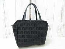 極美品 新品同様 FENDI フェンディ ズッキーノ ハンドバッグ バッグ キャンバス×レザー 黒 69760_画像3