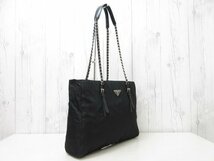 極美品 PRADA プラダ テスート トートバッグ ショルダーバッグ チェーンショルダー バッグ ナイロン×レザー 黒 69895_画像4