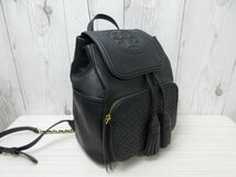 極美品 Tory Burch トリーバーチ リュックサック バッグ レザー 黒 69981_画像4